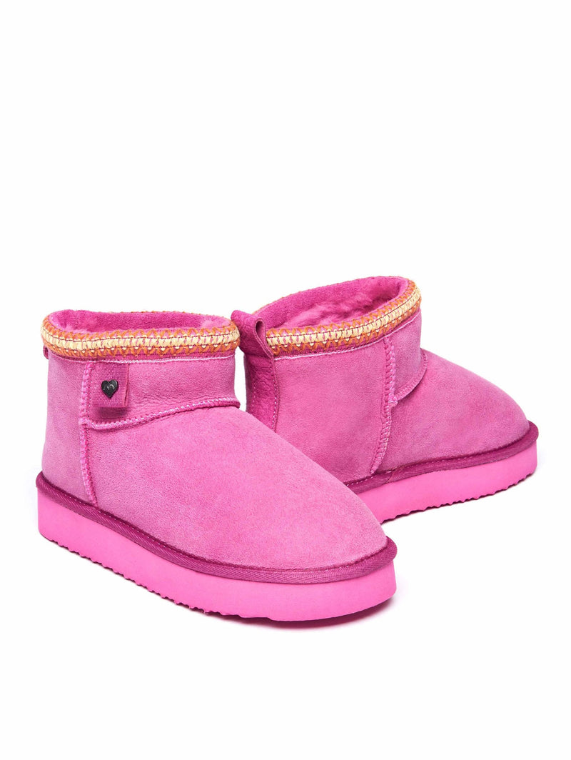 Pink sheepskin ankle boot slippers - MERRIMENT FUCHSIA PINK