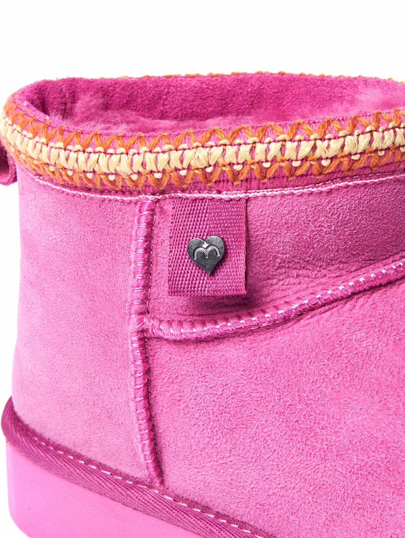 Pink sheepskin ankle boot slippers - MERRIMENT FUCHSIA PINK
