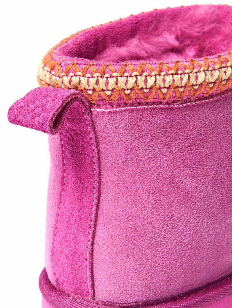 Pink sheepskin ankle boot slippers - MERRIMENT FUCHSIA PINK