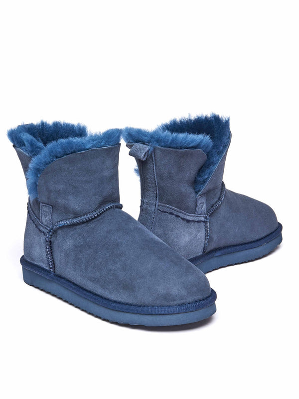 Blue Ladies' sheepskin bootie slippers - WATTLE INDIGO