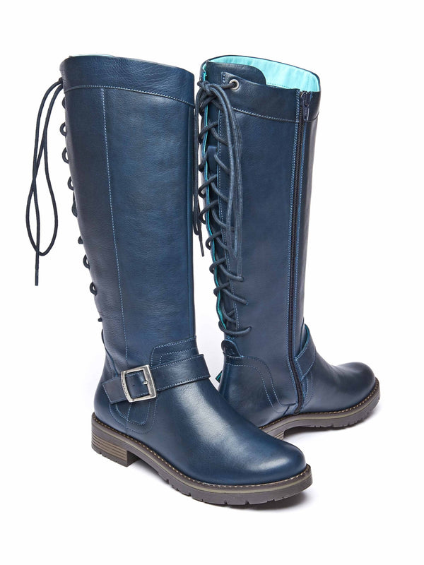 Blue lace up leather long boots - ULRIKA INDIGO