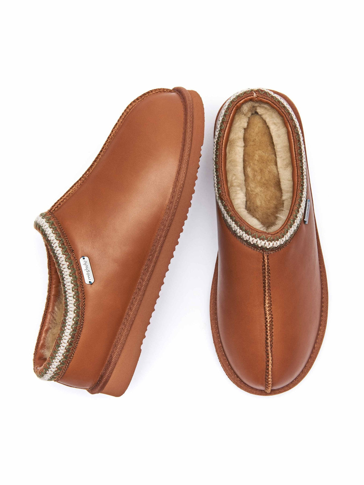 Brown leather sheepskin mule slipper - SEATHORN TAN