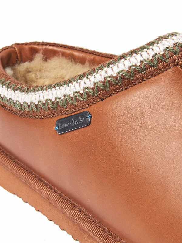 Brown leather sheepskin mule slipper - SEATHORN TAN