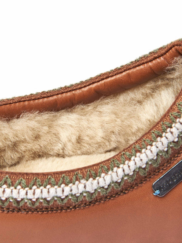 Brown leather sheepskin mule slipper - SEATHORN TAN
