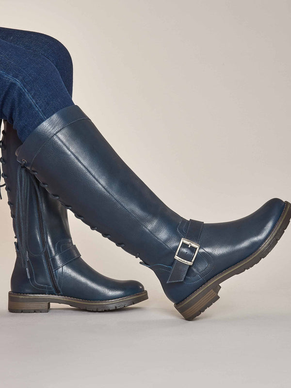 Blue lace up leather long boots - ULRIKA INDIGO