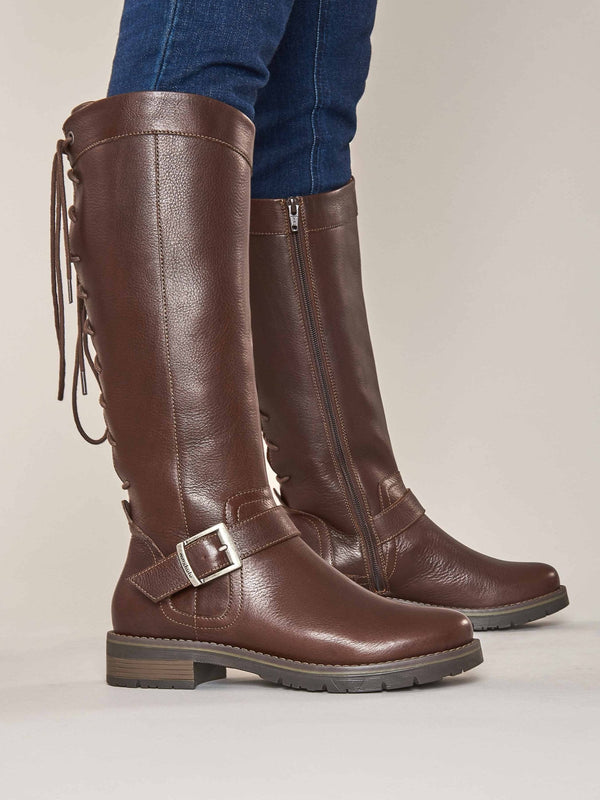 Brown lace up leather long boots - ULRIKA CHOCOLATE