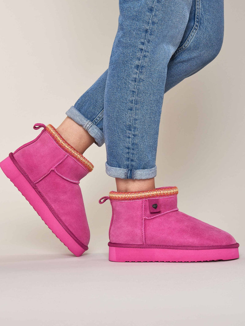 Pink sheepskin ankle boot slippers - MERRIMENT FUCHSIA PINK