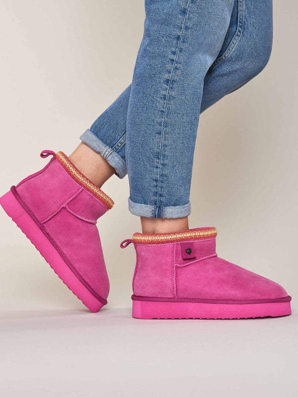 Pink sheepskin ankle boot slippers - MERRIMENT FUCHSIA PINK