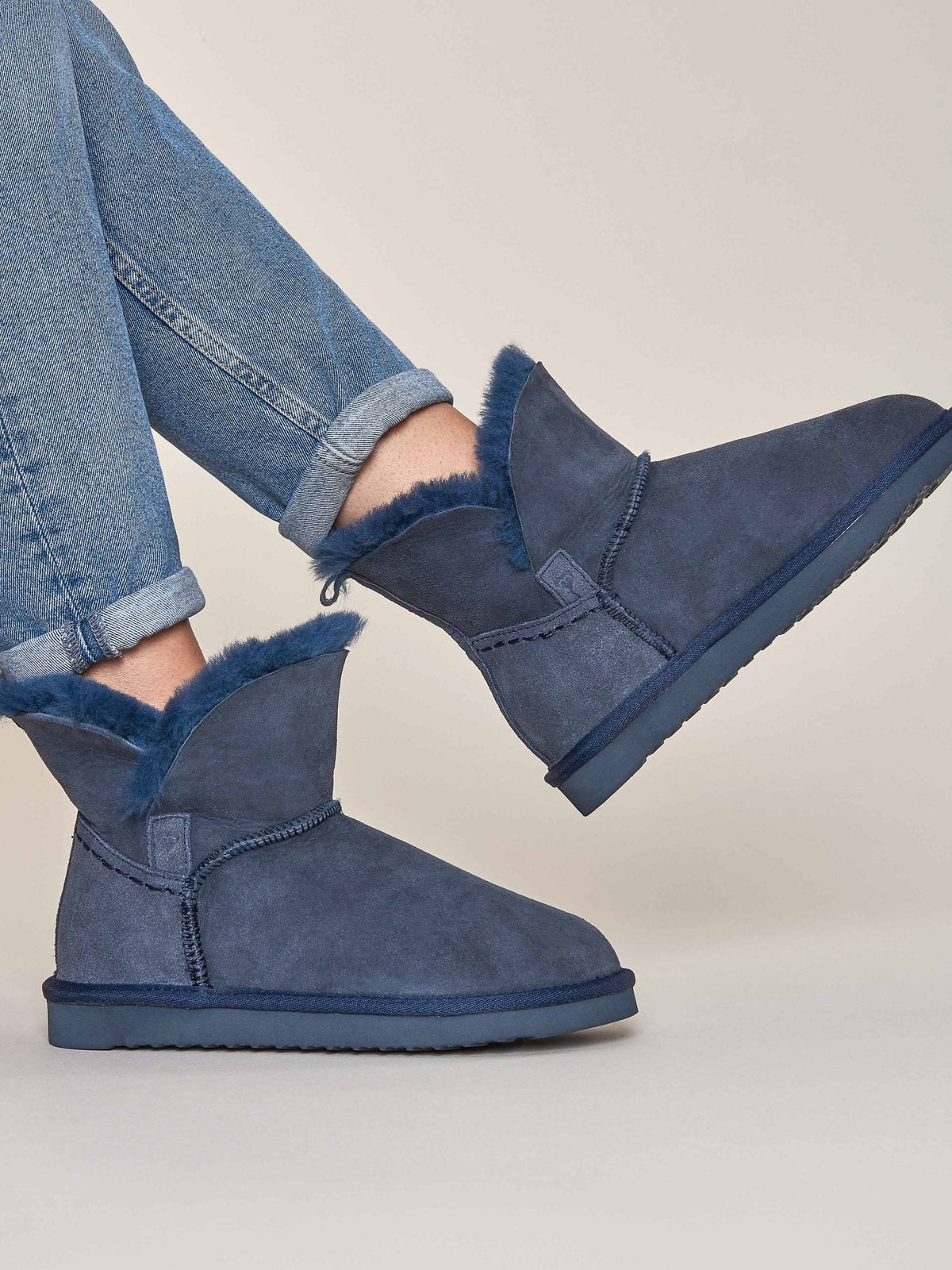 Blue Ladies' sheepskin bootie slippers - WATTLE INDIGO