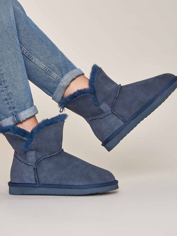 Blue Ladies' sheepskin bootie slippers - WATTLE INDIGO