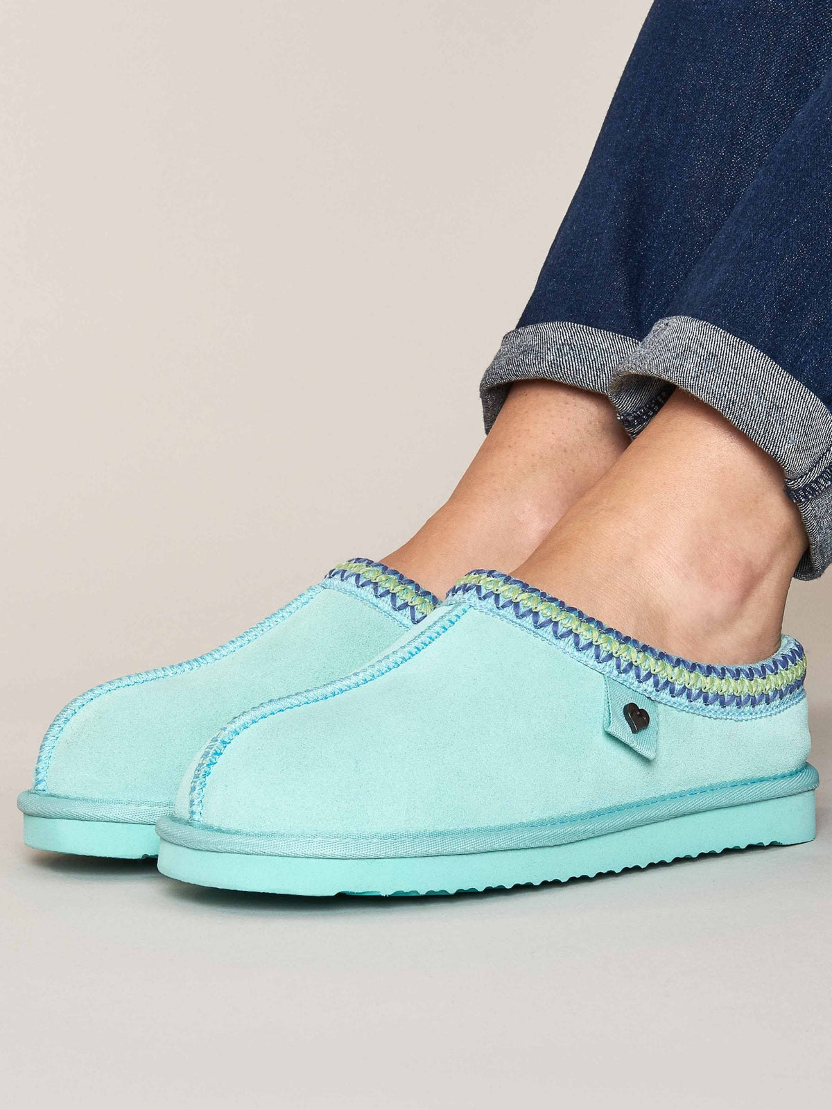 Blue scandi style sheepskin slippers - KIMOTO GLACIER BLUE