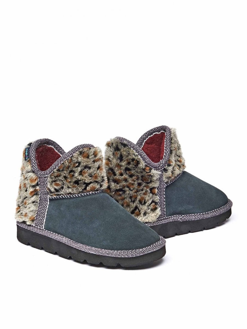 Grey animal print fluffy bootie slippers - SNOWMAN 3 GREY