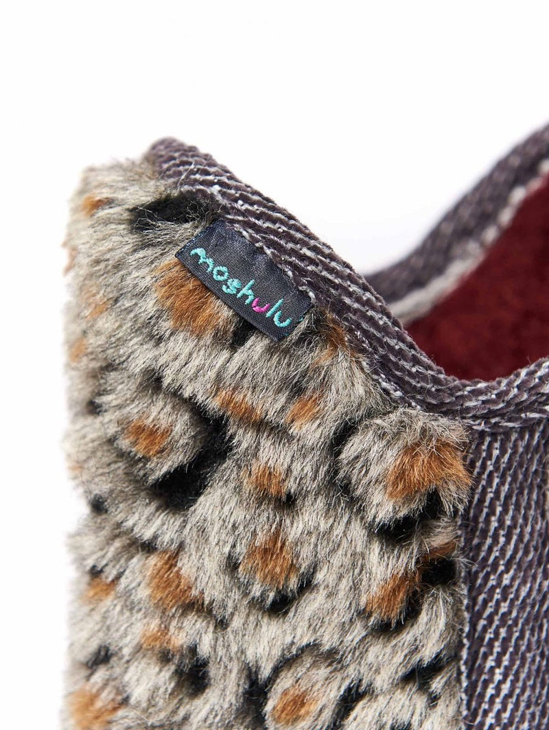 Grey animal print fluffy bootie slippers - SNOWMAN 3 GREY