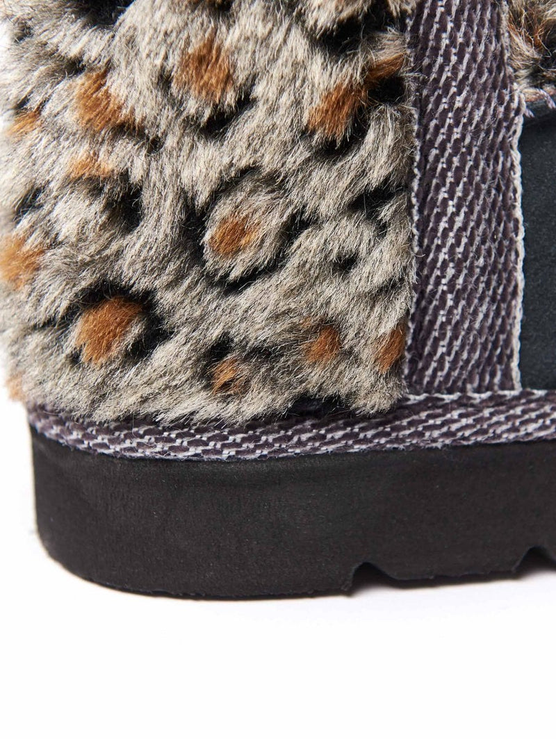 Grey animal print fluffy bootie slippers - SNOWMAN 3 GREY