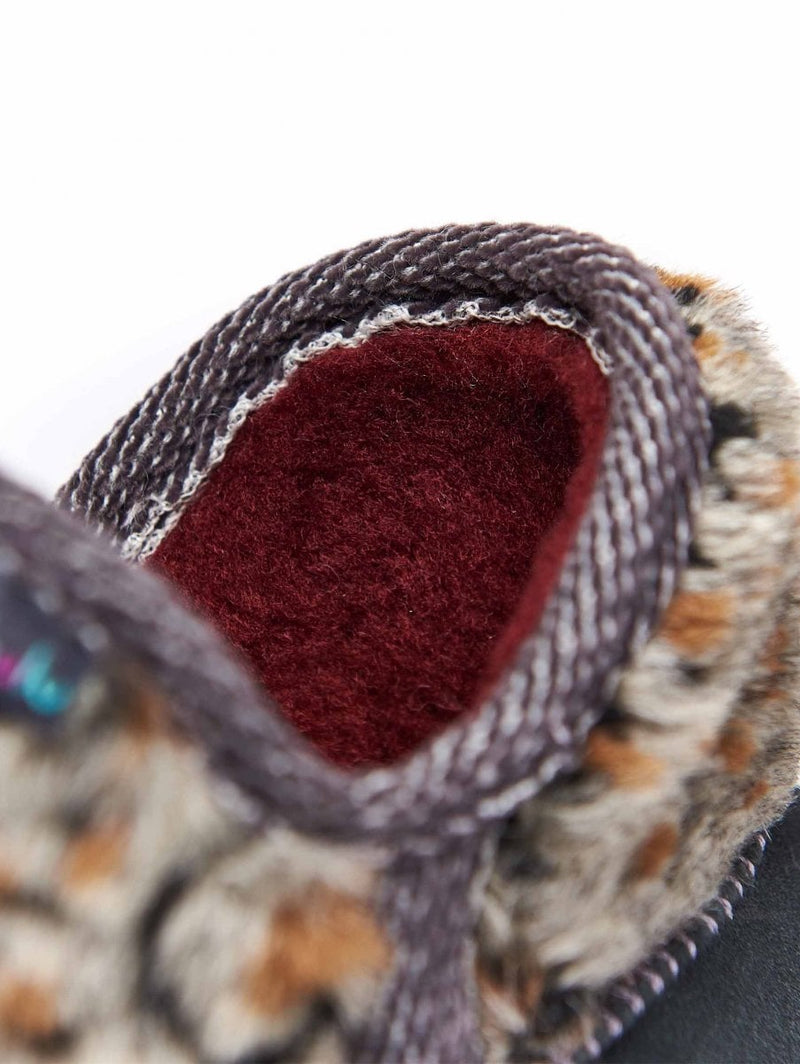 Grey animal print fluffy bootie slippers - SNOWMAN 3 GREY