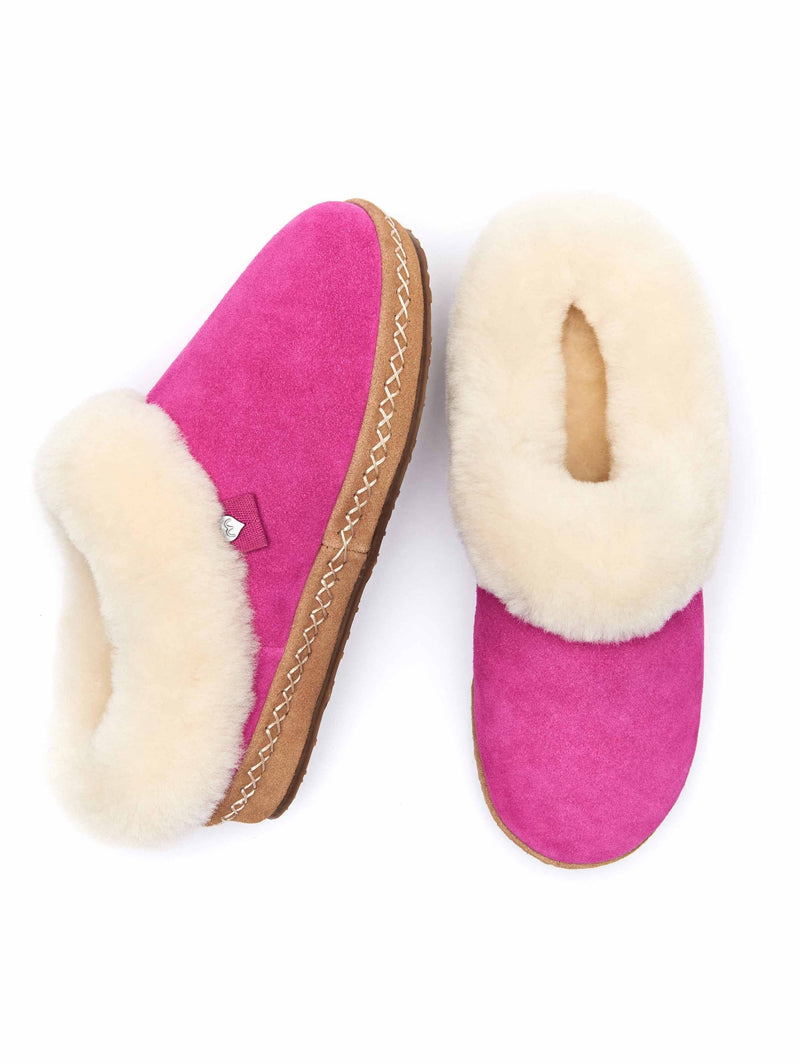 Pink sheepskin suede wedge mule slippers - SAGRADA FUCHSIA PINK