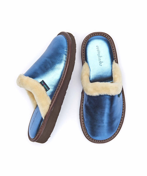 ADELE METALLIC BLUE | Blue colourful metallic leather mule