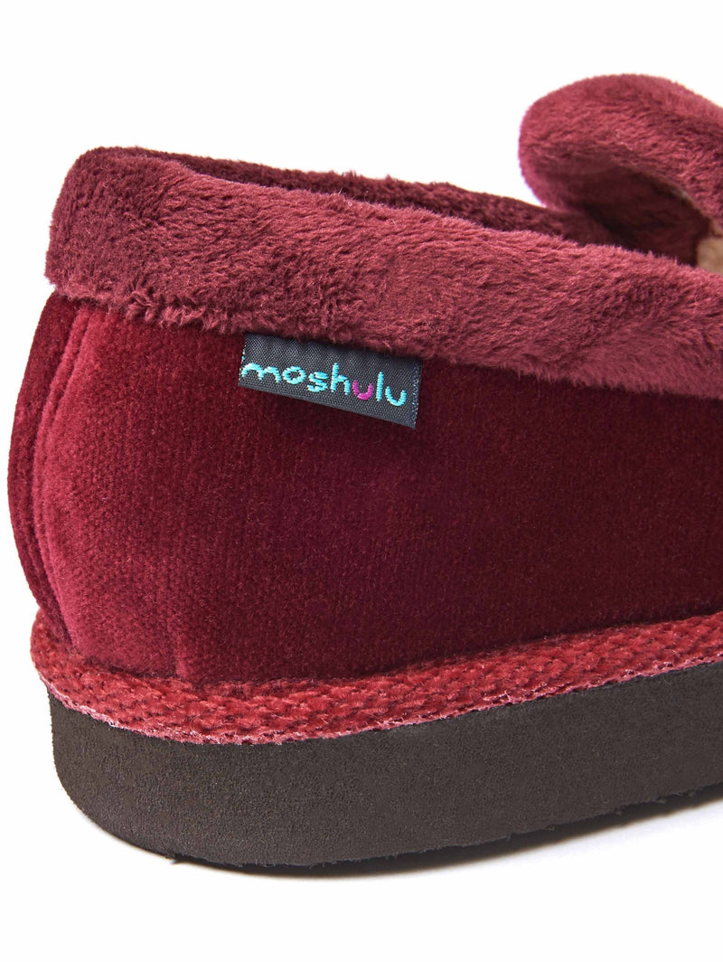 Red velvet fluffy lined full slippers - MONTREAL BURGUNDY