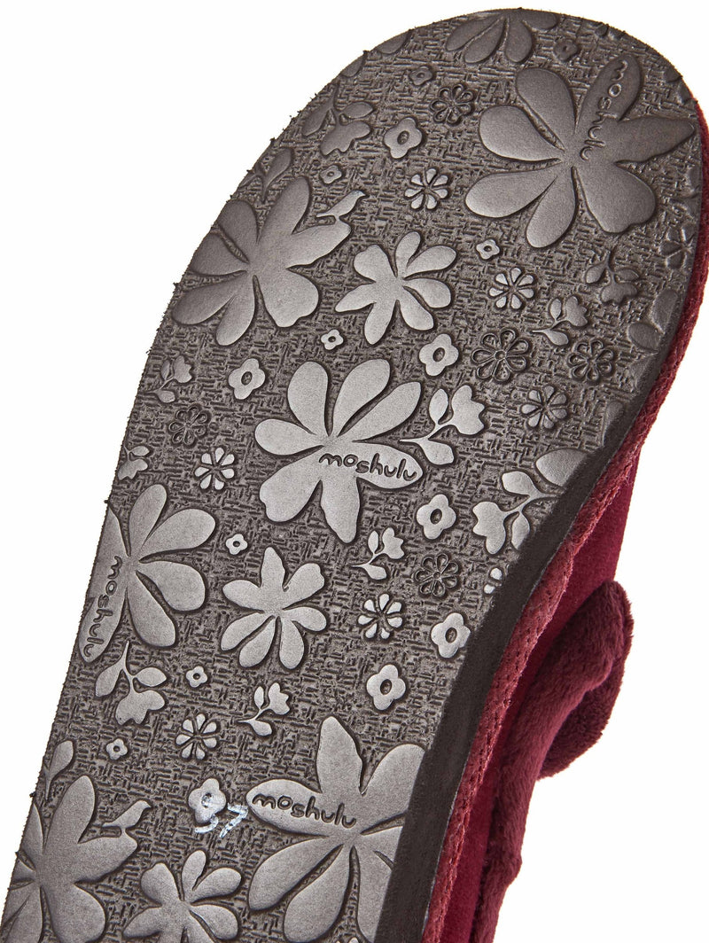 Red velvet fluffy lined full slippers - MONTREAL BURGUNDY