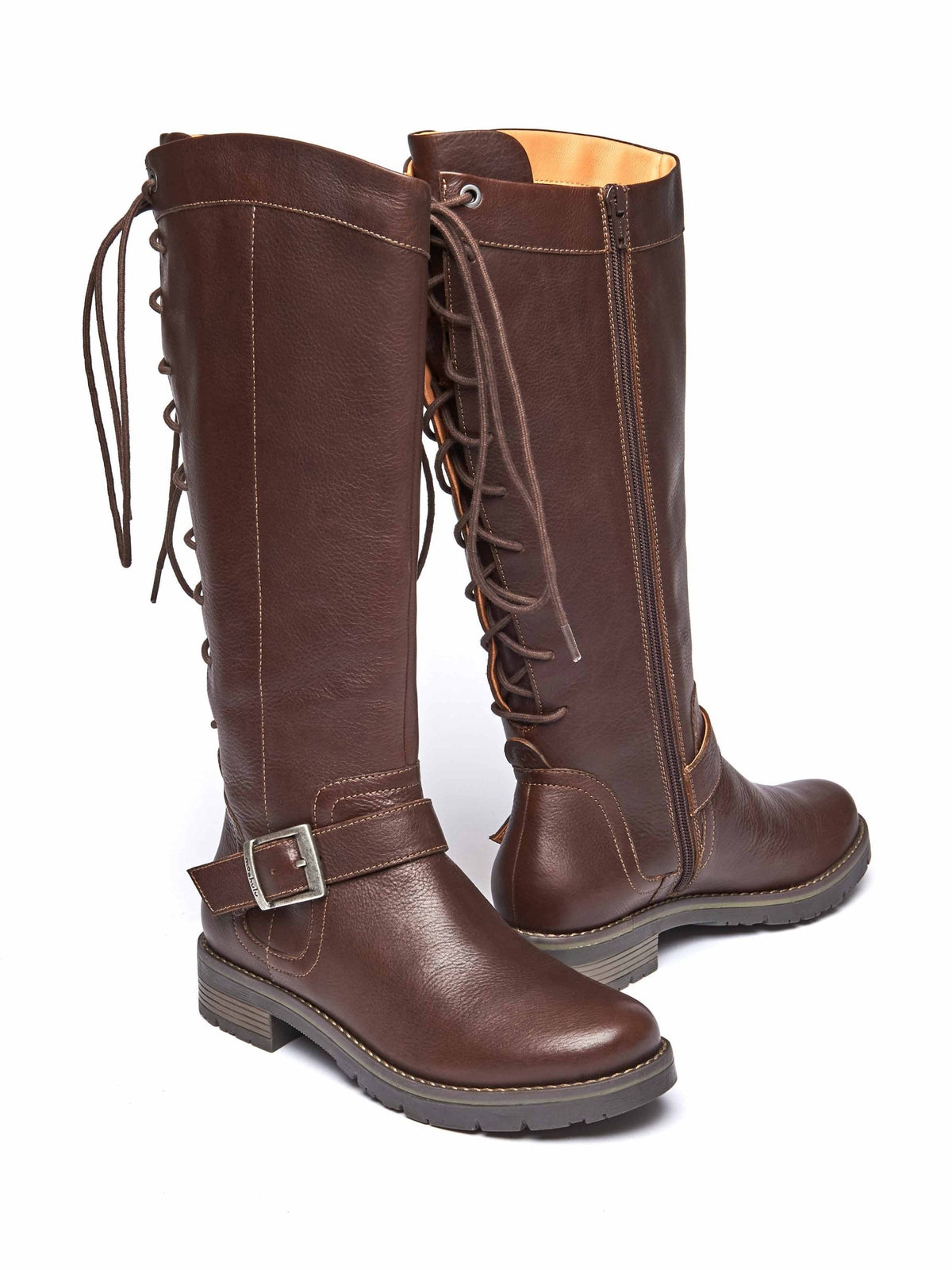 Brown lace up leather long boots - ULRIKA CHOCOLATE