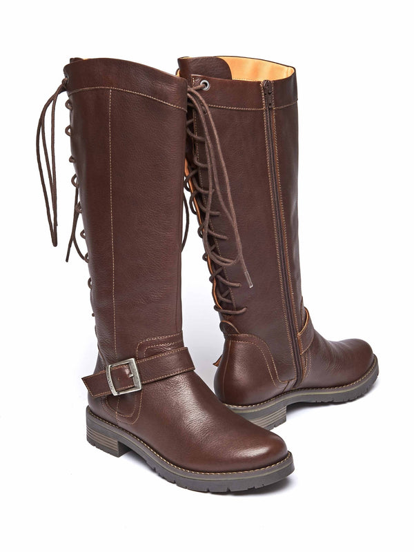 Brown lace up leather long boots - ULRIKA CHOCOLATE