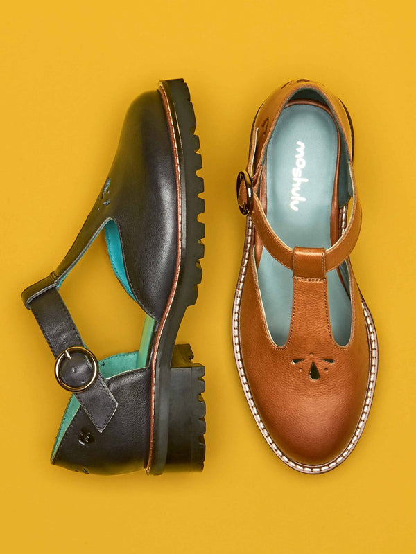 Blue Leather T-bar shoes - MARAZION INDIGO