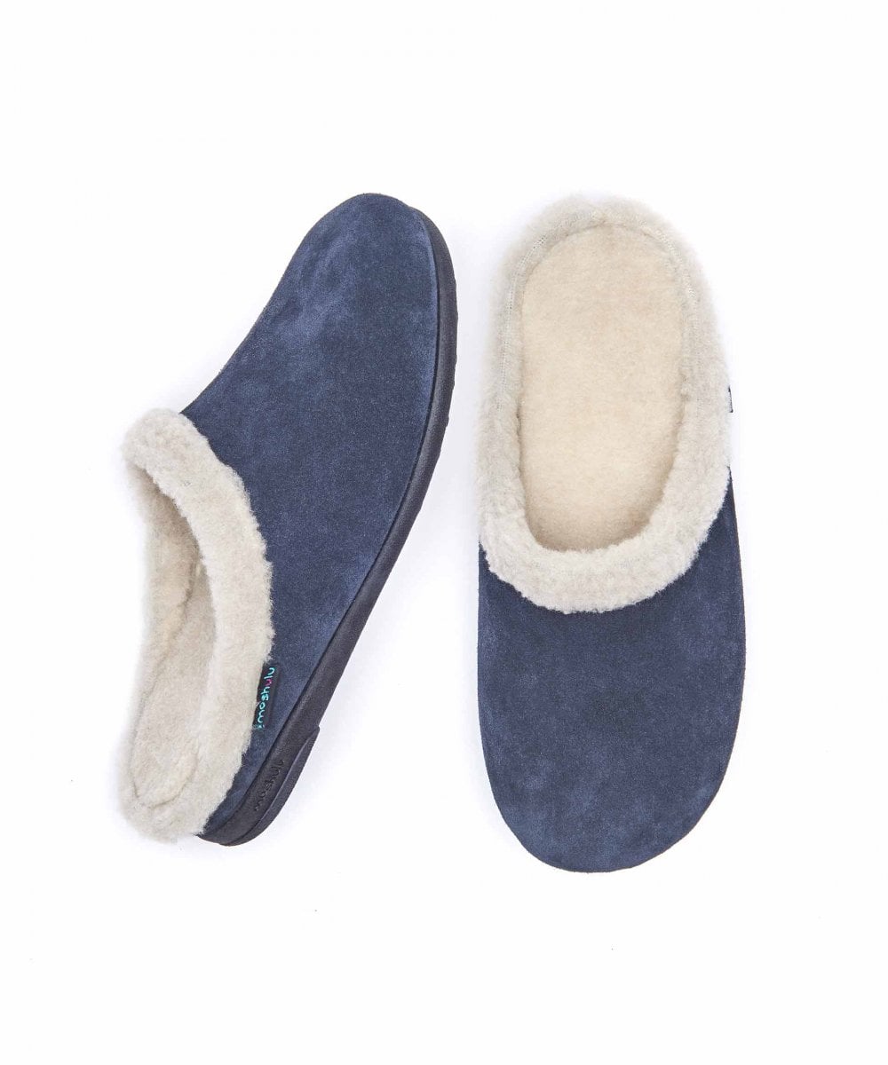 Blue Fluffy suede mule slippers - BLITZEN INDIGO