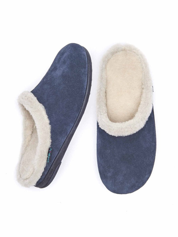 Blue Fluffy suede mule slippers - BLITZEN INDIGO