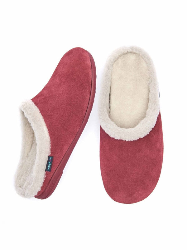 Red Fluffy suede mule slippers - BLITZEN CRANBERRY