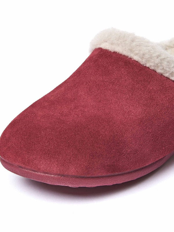 Red Fluffy suede mule slippers - BLITZEN CRANBERRY