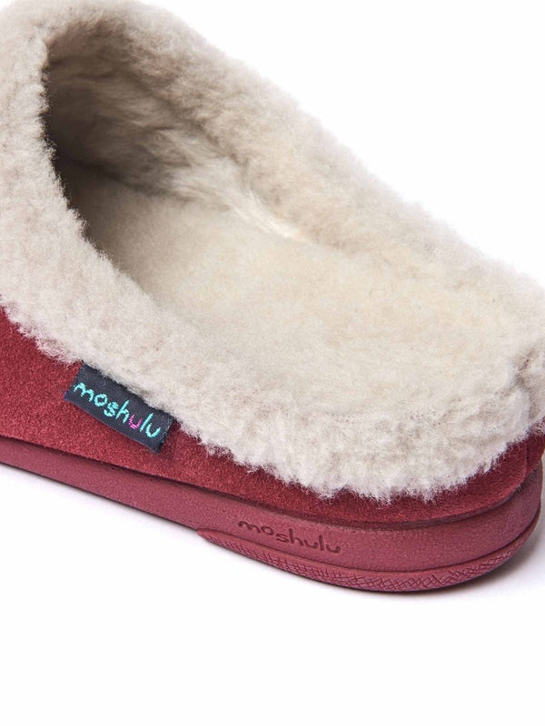 Red Fluffy suede mule slippers - BLITZEN CRANBERRY