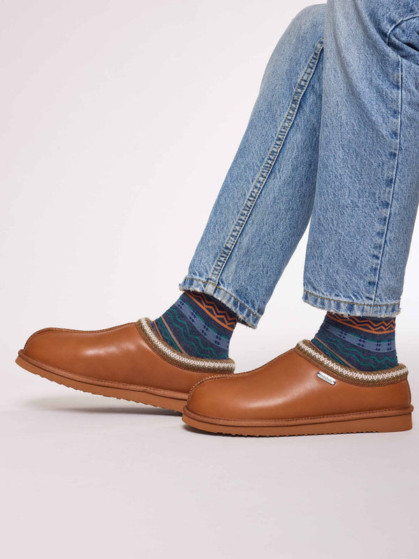 Brown leather sheepskin mule slipper - SEATHORN TAN
