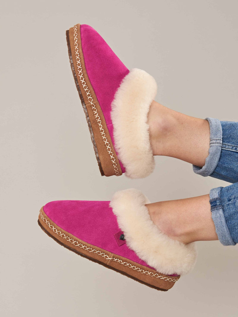 Pink sheepskin suede wedge mule slippers - SAGRADA FUCHSIA PINK