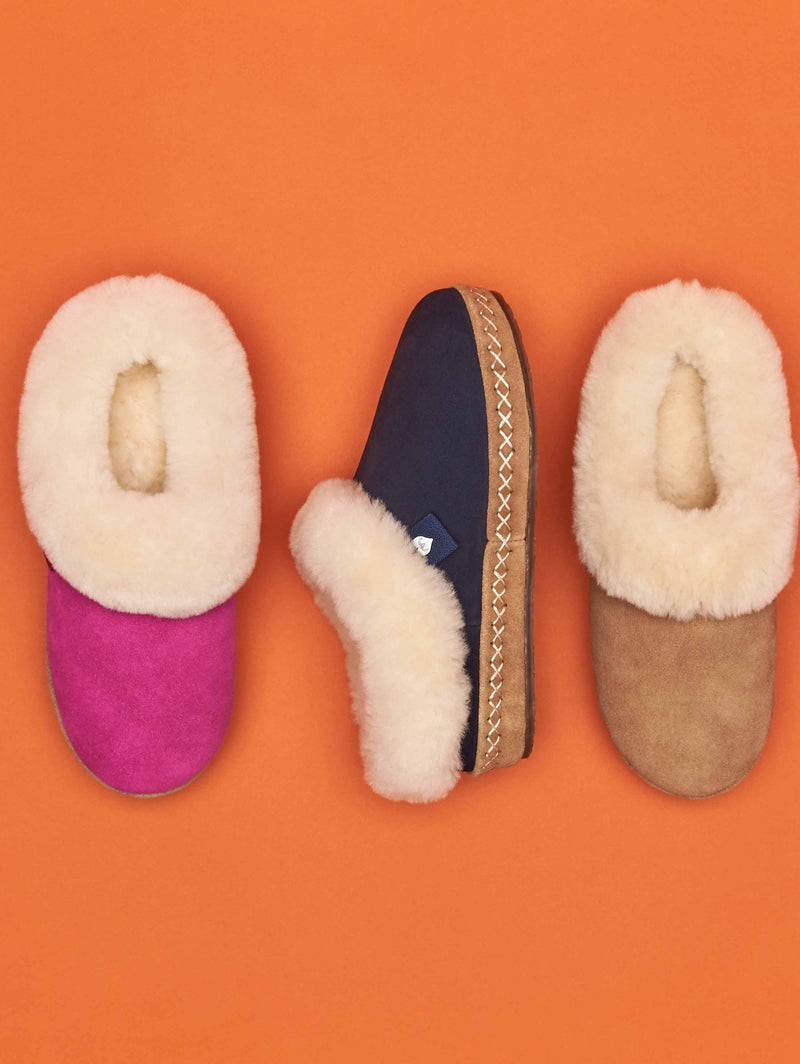 Pink sheepskin suede wedge mule slippers - SAGRADA FUCHSIA PINK