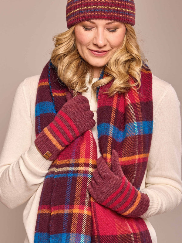 Red ladies' knitted green and pink striped gloves - CHAFFINCH GLOVE ZINFANDEL RED  MULTI