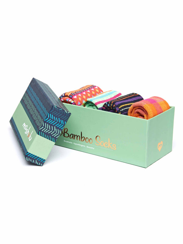 Orange colourful bamboo viscose sock box - APRES SKI SOCK BOX VIBRANT MULTI