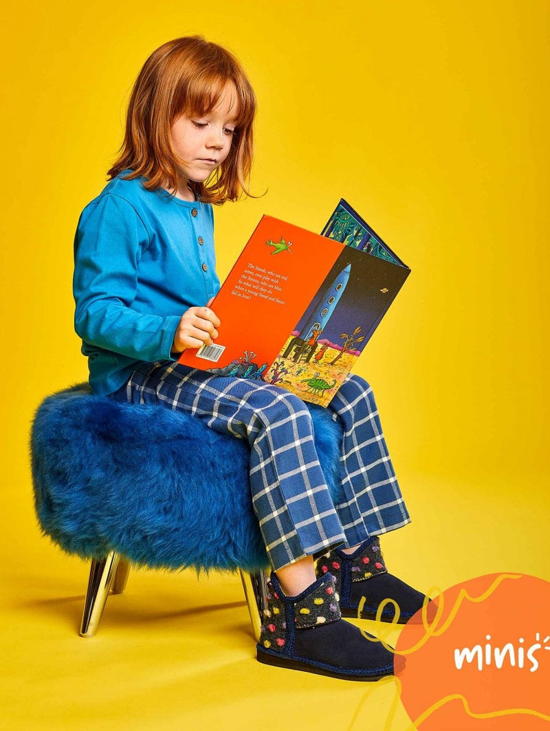 Blue kids spotty bootie slippers - MINI FIRESIDE INDIGO