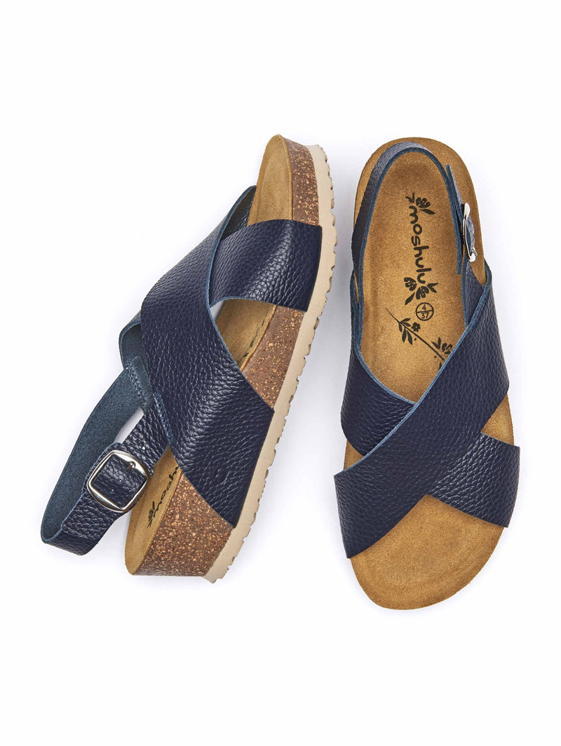 Blue slingback cork wedge sandals - HARLYN INDIGO