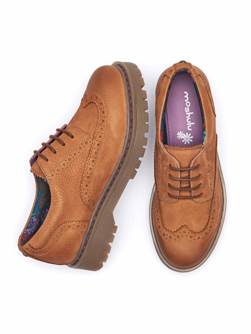 Brown women's preppy brogues - ATASSI TAN NUBUCK