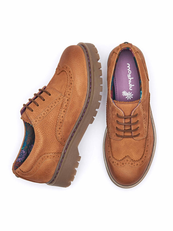 Brown women's preppy brogues - ATASSI TAN NUBUCK