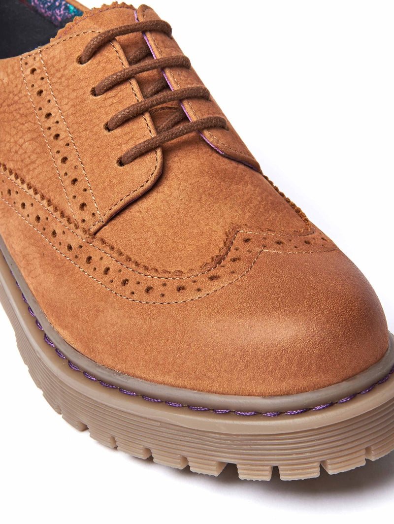 Brown women's preppy brogues - ATASSI TAN NUBUCK