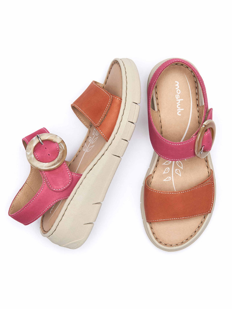 Pink strappy low-wedge sandals - JOLLA FUCHSIA/ORANGE