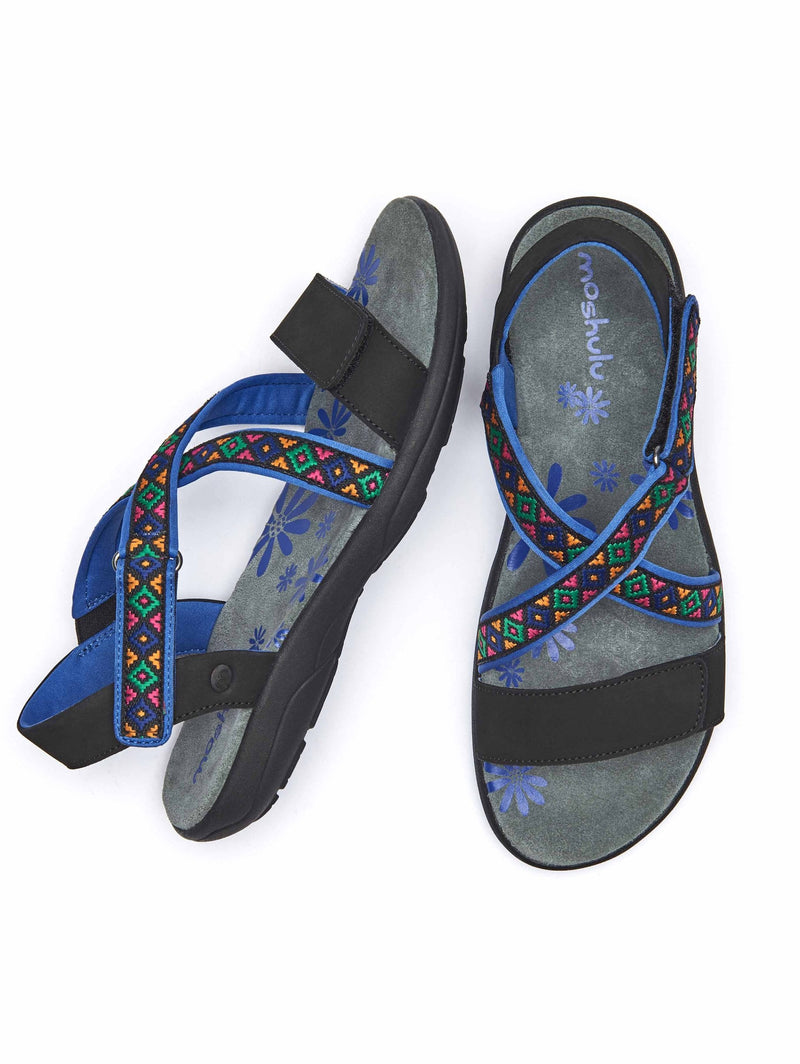 Black Adjustable textile & nubuck activity sandals - TEIGN BLACK MULTI