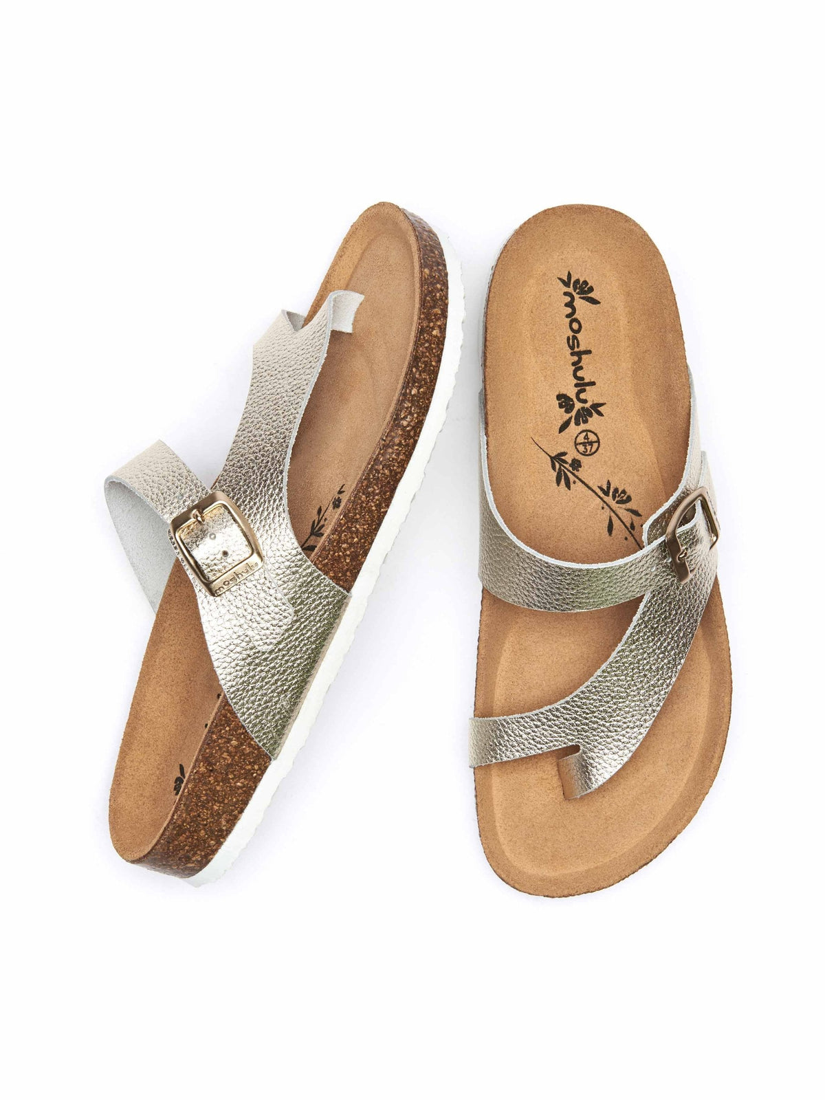 Metallic toe-post cork footbed sandals - WILMA METALLIC GILT TUMBLED