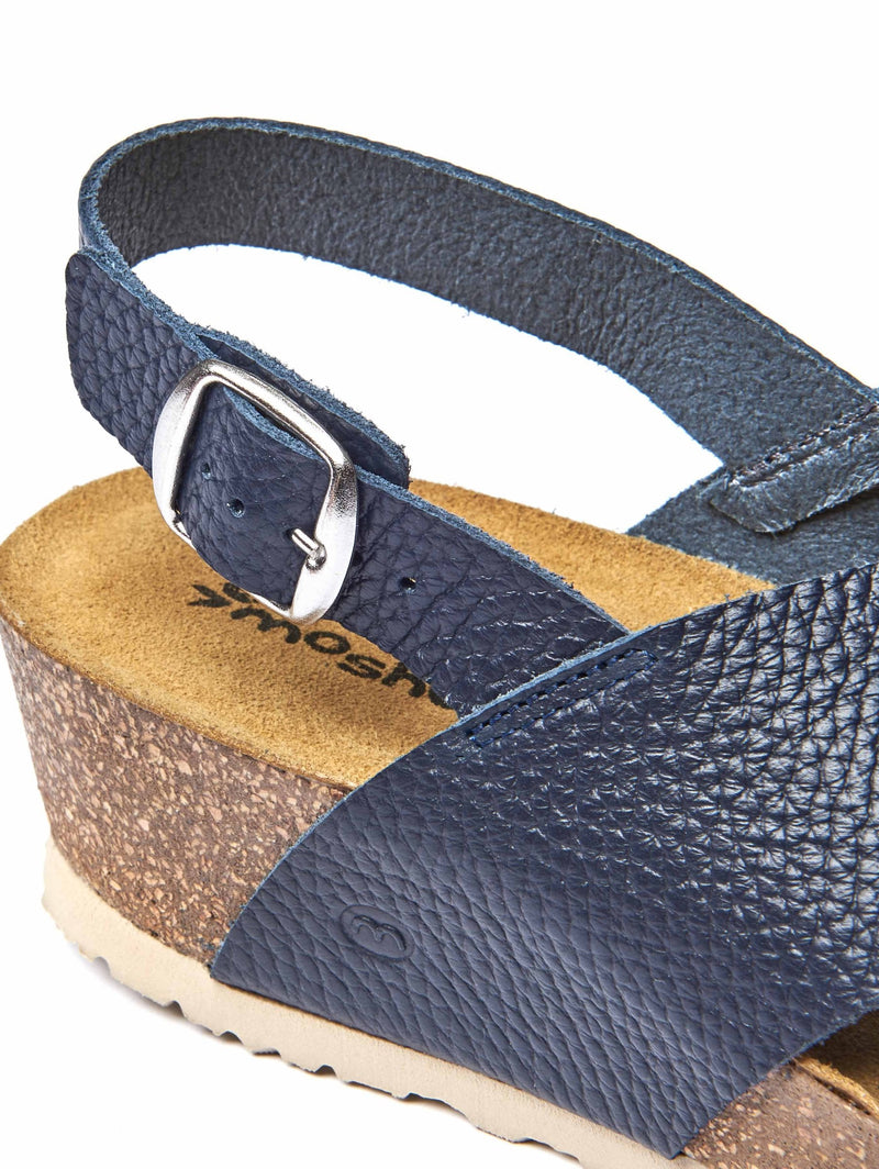 Blue slingback cork wedge sandals - HARLYN INDIGO