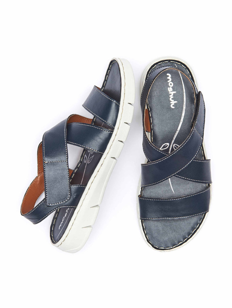 Blue Leather cross-over sandals - WHITBY INDIGO