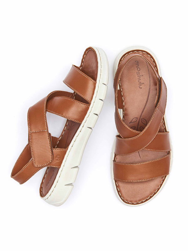 Brown Leather cross-over sandals - WHITBY TAN