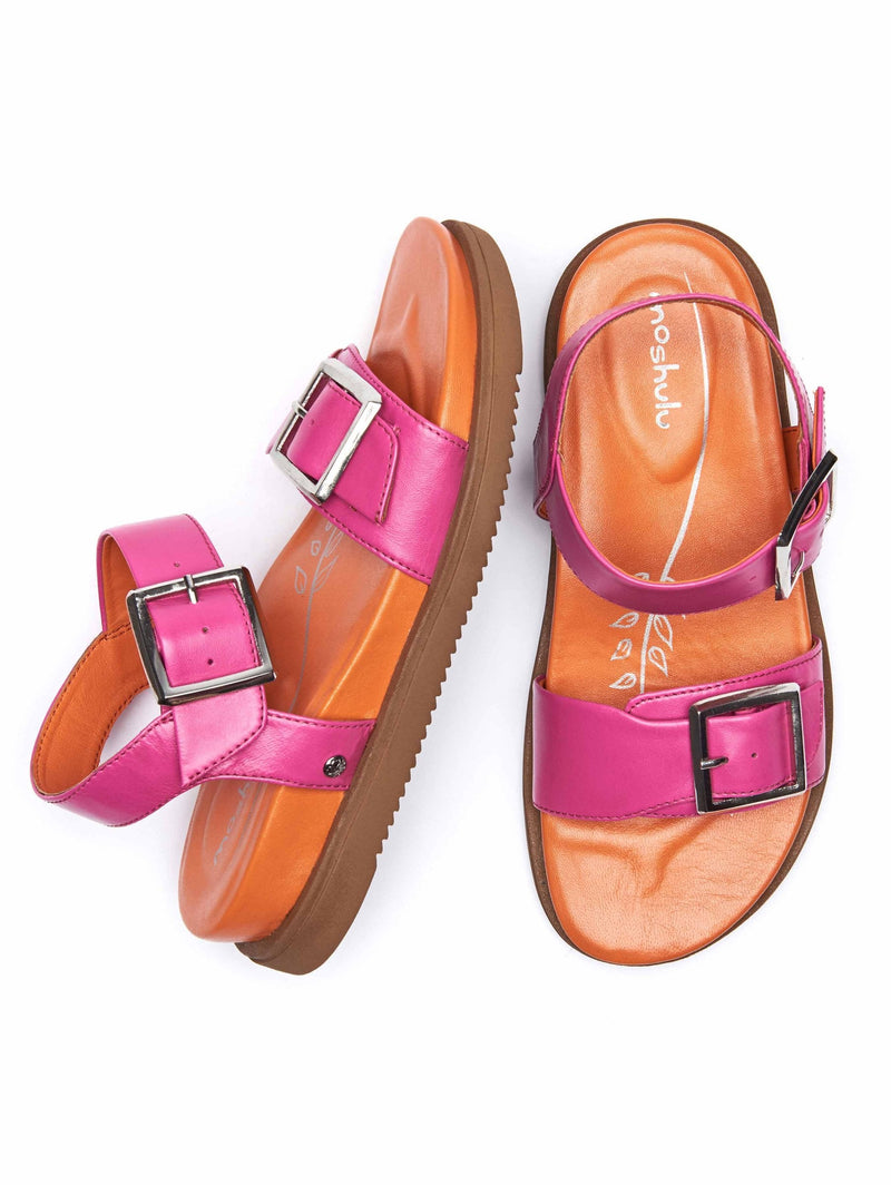 Orange / Pink Chunky strap flatform sandals - NEWARK FUCHSIA PINK/ORANGE