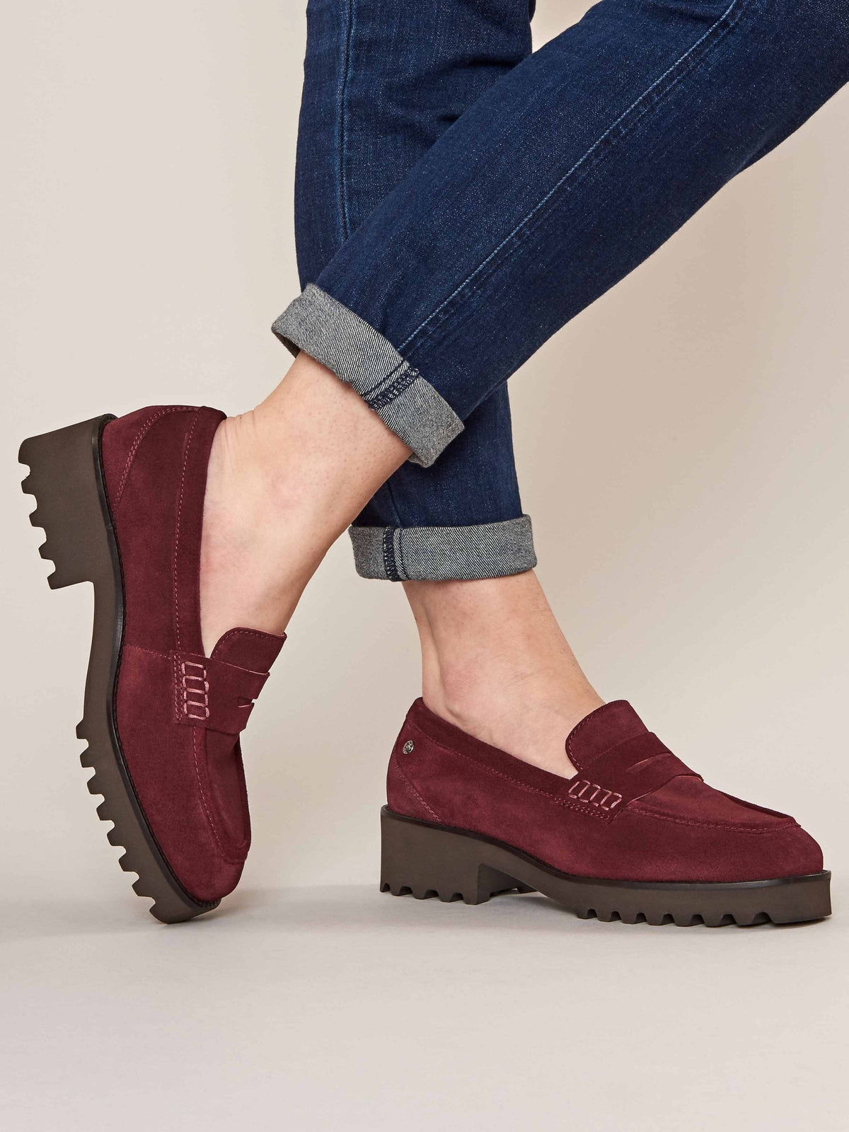 Red chunky penny loafers - CALLUNA ZINFANDEL RED SUEDE