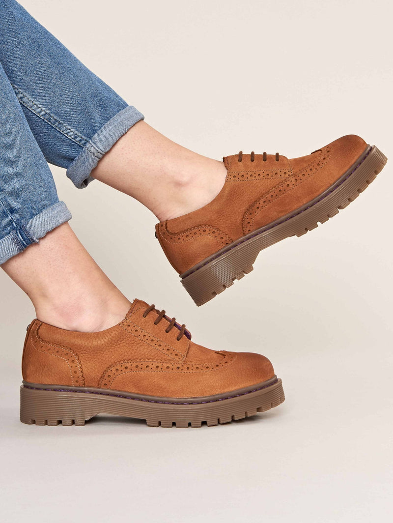 Brown women's preppy brogues - ATASSI TAN NUBUCK
